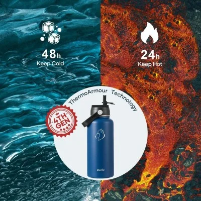 Buzio Duet Series Water Bottle with 2 Lids and Sleeve 1L - Blue